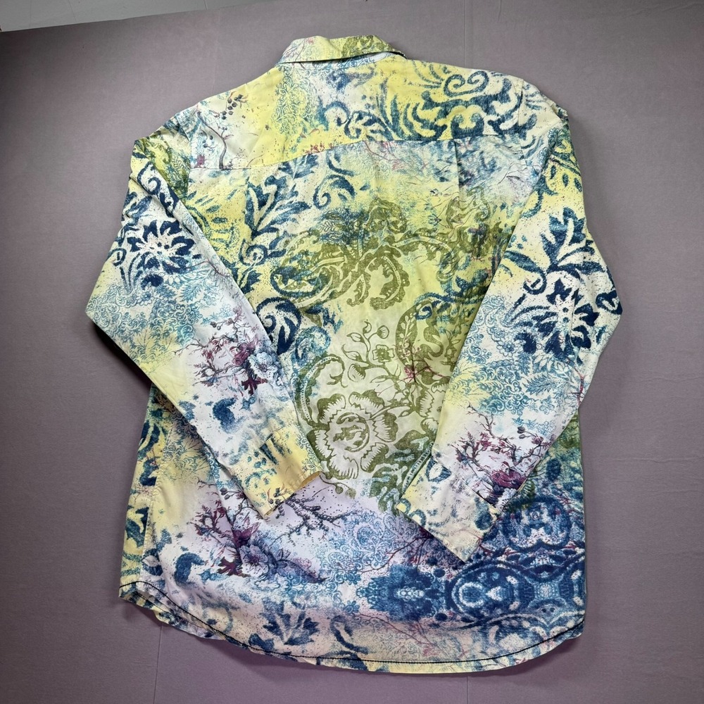 Indigo Palms Button Up Shirt Mens M Multicolor Floral Paisley Cotton Art Print - Picture 3 of 7
